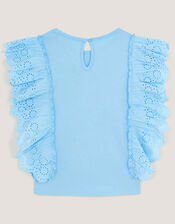 Embellished Strawberry Broderie Ruffle Top, Blue (BLUE), large