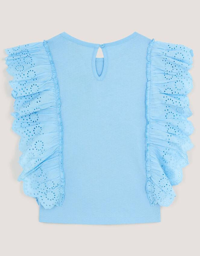 Embellished Strawberry Broderie Ruffle Top, Blue (BLUE), large