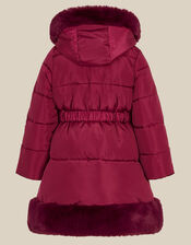 Faux Fur Padded Coat, Red (BURGUNDY), large