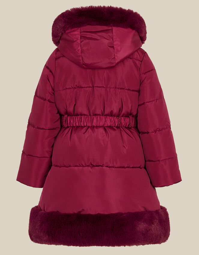 Faux Fur Padded Coat, Red (BURGUNDY), large