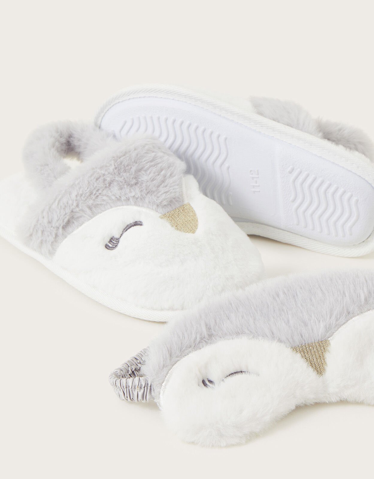 Penny Penguin Slippers and Eye Mask Set Ivory