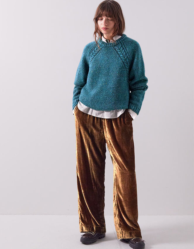East Rumi Velvet Straight Leg Trousers, Green (GREEN), large