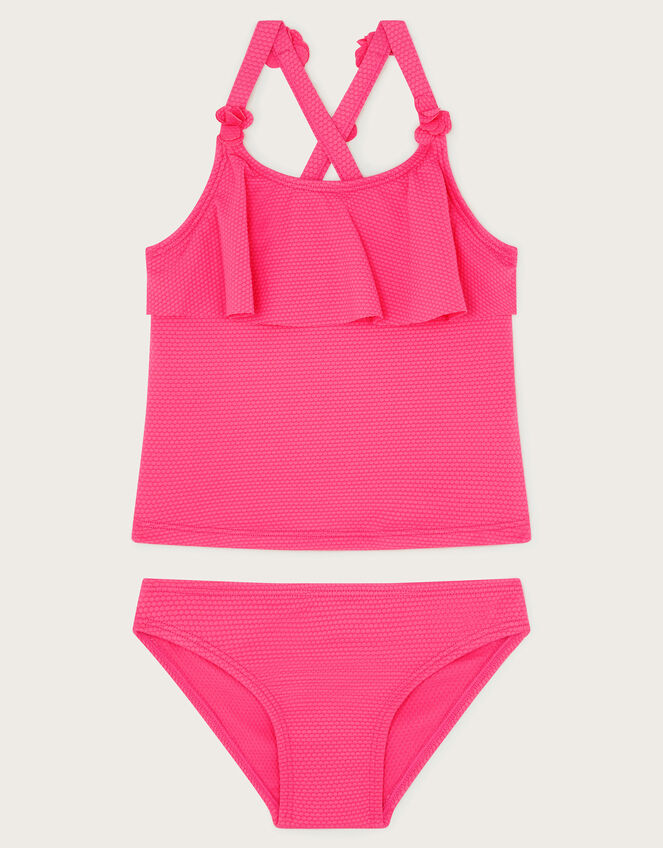 Flower Strap Ruffle Tankini Set, Pink (PINK), large