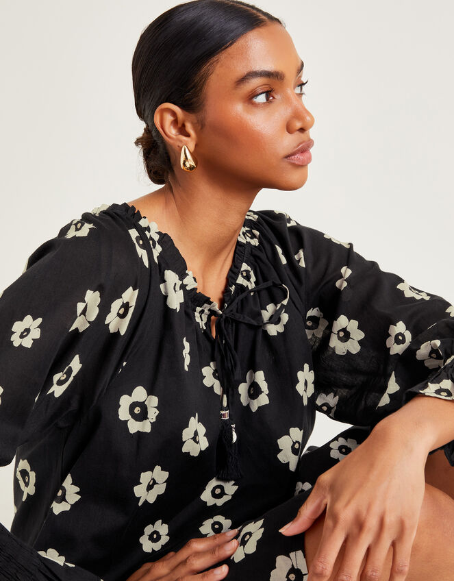 Lei Flower Dress, Black (BLACK), large
