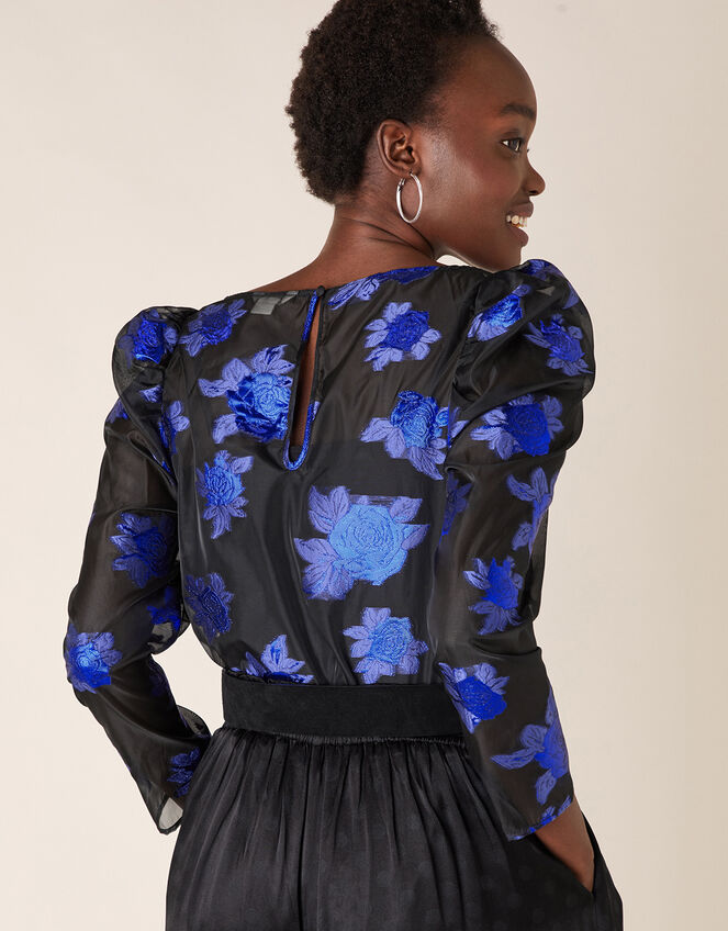 Ophelia Floral Organza Blouse, Blue (BLUE), large
