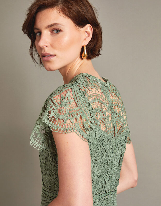 Monica Lace Midi Dress, Green (OLIVE), large