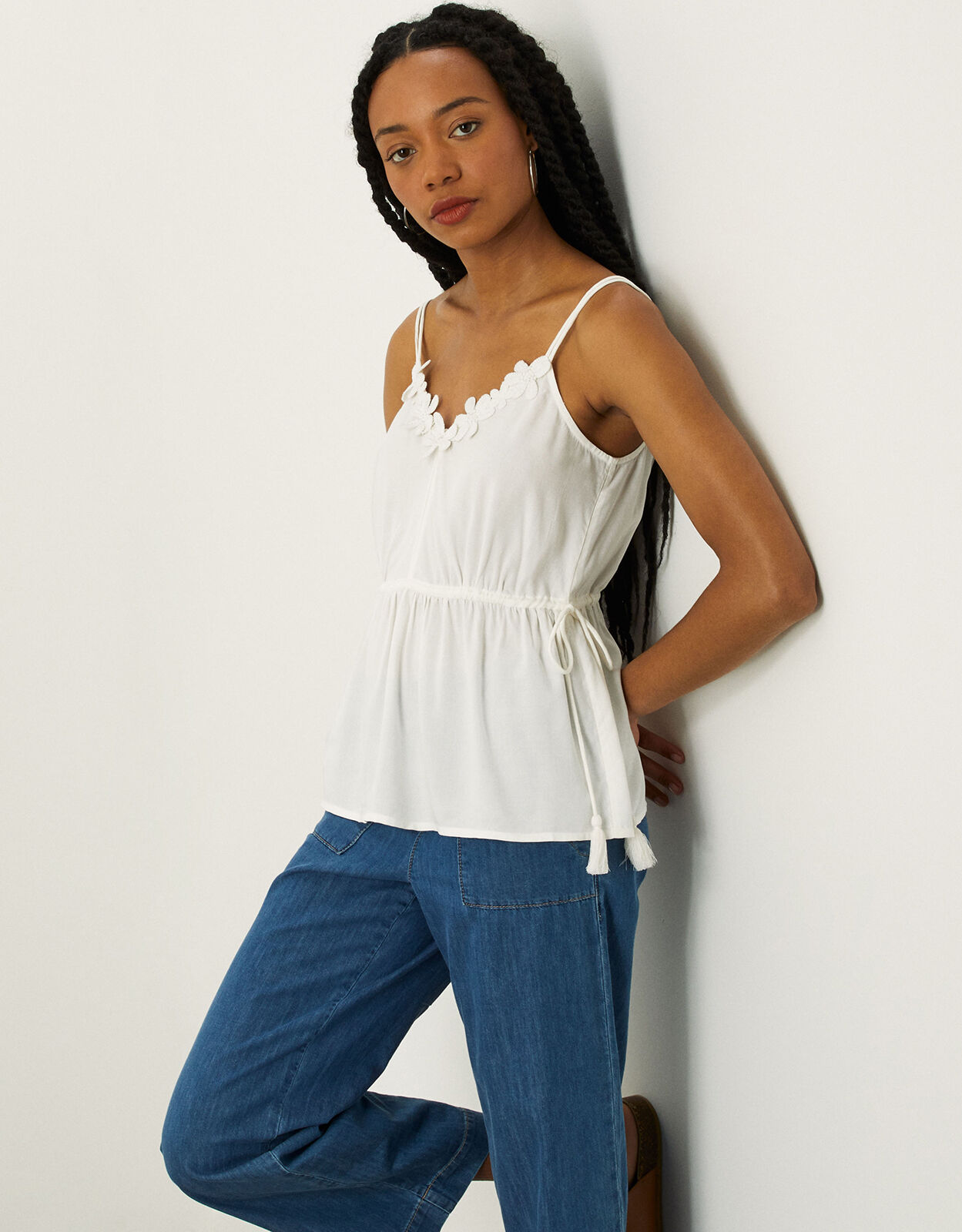white cami top with buttons