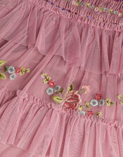 Sequin Embroidered Ruffle Mesh Dress, Pink (PINK), large