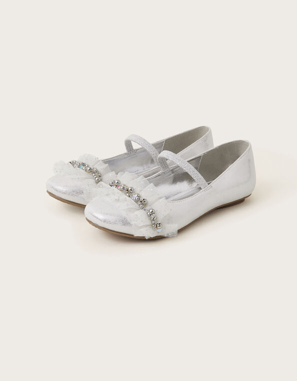 Land of Wonder Beaded Ballet Flats, Silver (SILVER), large