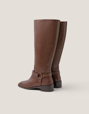 Arlo Buckle Knee High Leather Boots, Brown (BROWN), large
