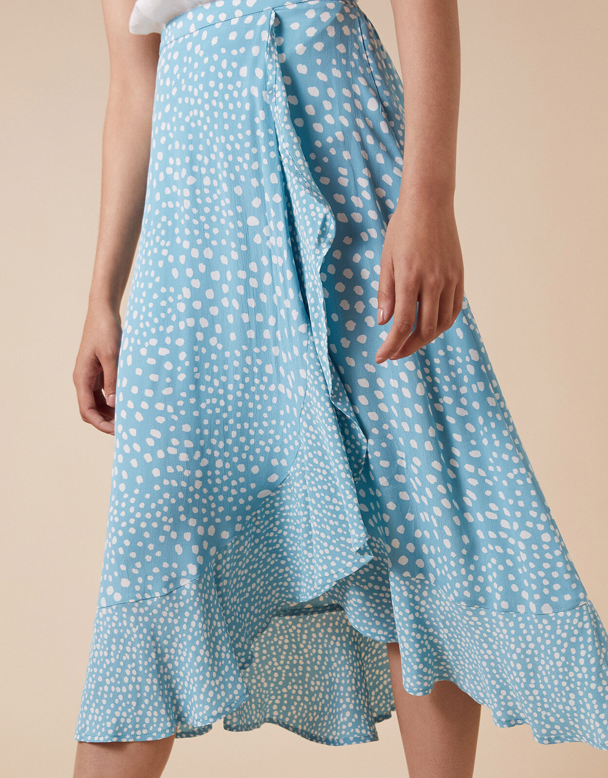Spot Print Wrap Skirt in Sustainable Viscose Blue