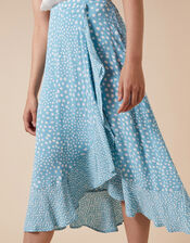 Spot Print Wrap Skirt in Sustainable Viscose, Blue (BLUE), large