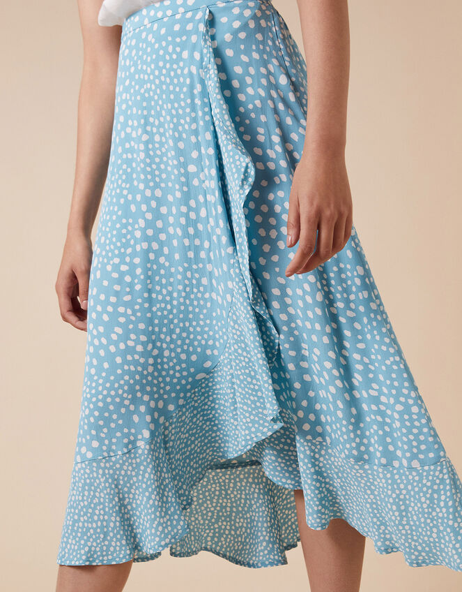 Spot Print Wrap Skirt in Sustainable Viscose, Blue (BLUE), large