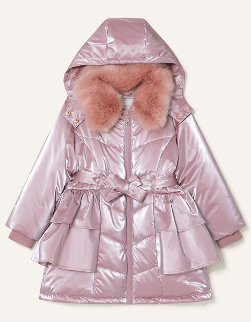 Frill Skirted Coat with Hood, Pink (PINK), large