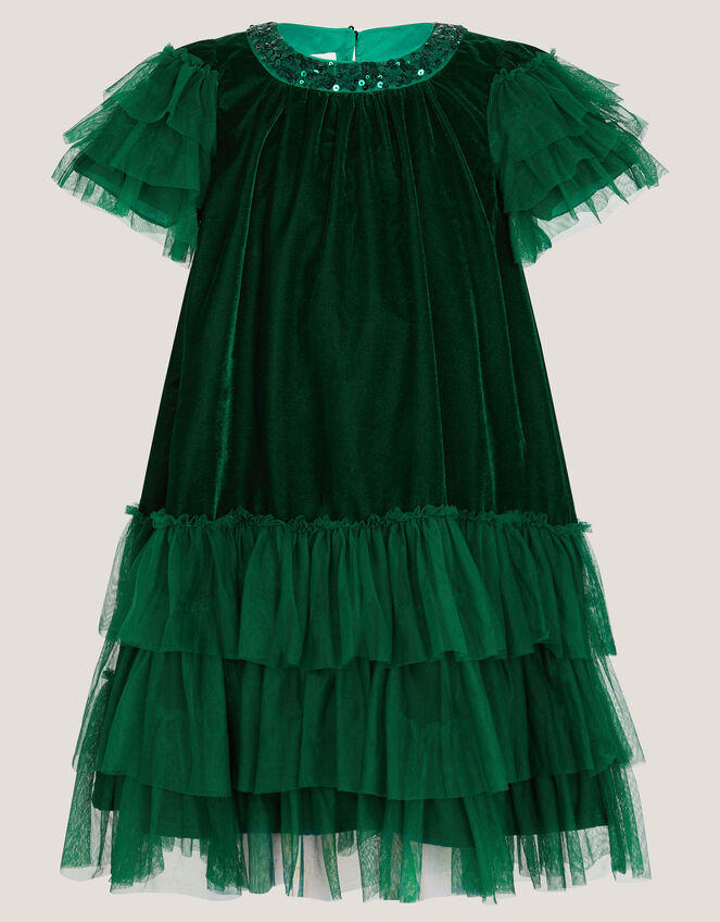 Alexandra Velvet Ruffle Party Dress, Green (GREEN), large