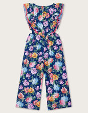 Vintage-Style Floral Jumpsuit, Blue (NAVY), large