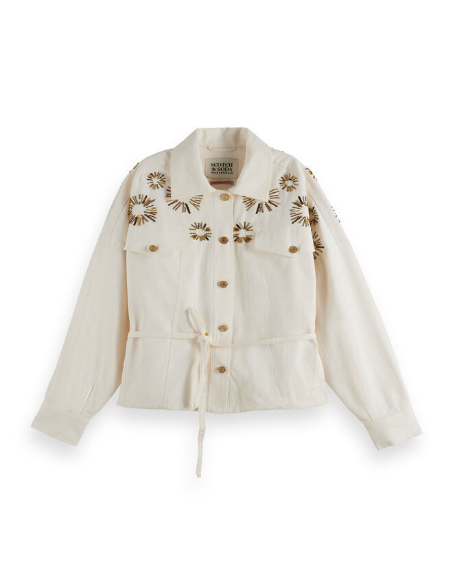 Scotch & Soda Embellished Belted Shacket, Ivory (IVORY), large