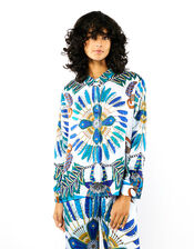 Wild Bonaventure Feather Print Shirt, Blue (BLUE), large