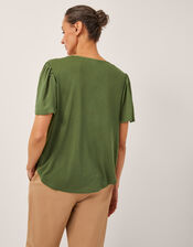 Lisa Embroidered Lace T-Shirt, Green (KHAKI), large