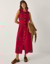 Monica Sleeveless Pleated Midi Dress, Red (RED), large