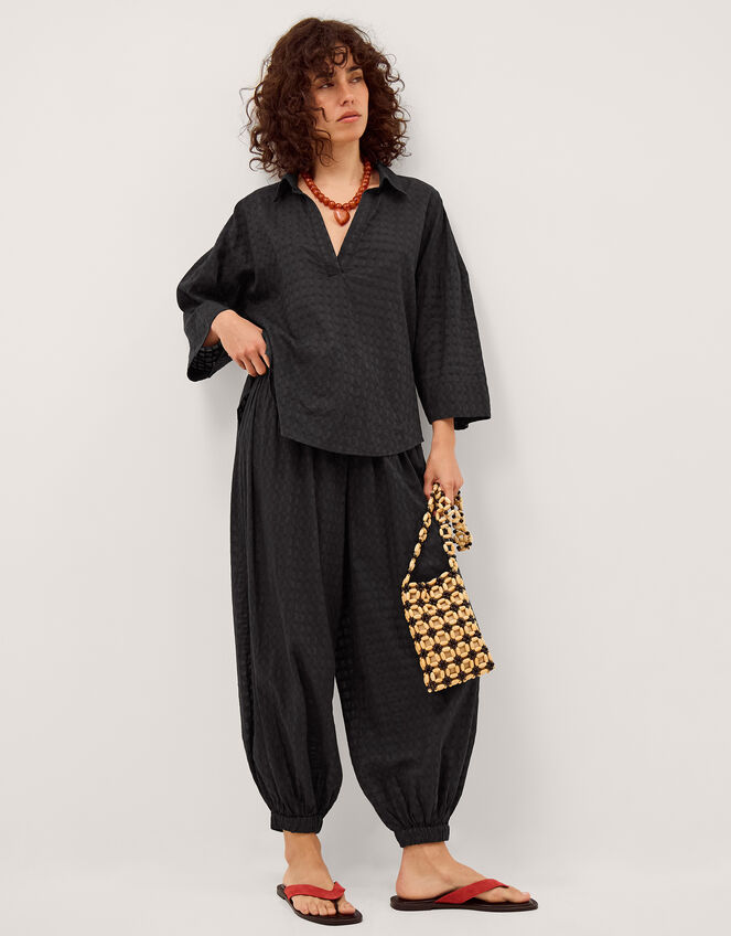 Nora Textured Cotton Shirt, Black (BLACK), large