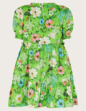 Puff Sleeve Floral Dress, Green (GREEN), large