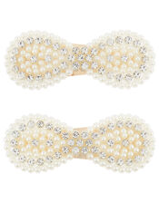 Pearl and Sparkle Bow Hair Clips, , large