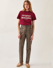 Annie Leopard Print Straight Leg Jeans, Brown (BROWN), large