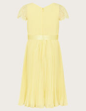 Katy Lace Pleated Dress, Yellow (LEMON), large