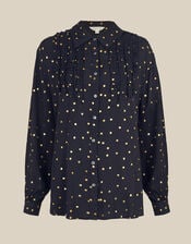 Stevie Foil Polka Dot Blouse, Blue (MIDNIGHT), large