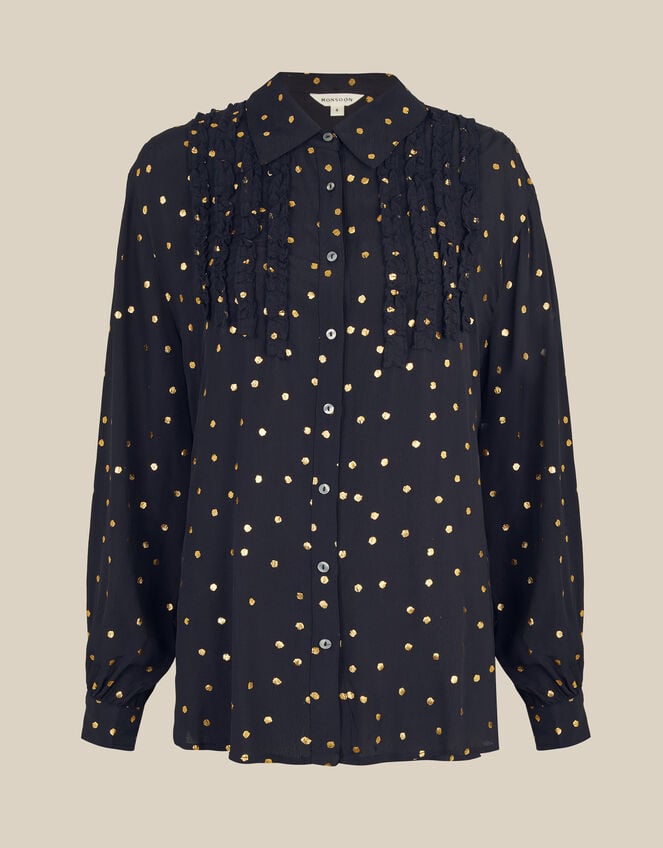 Stevie Foil Polka Dot Blouse, Blue (MIDNIGHT), large