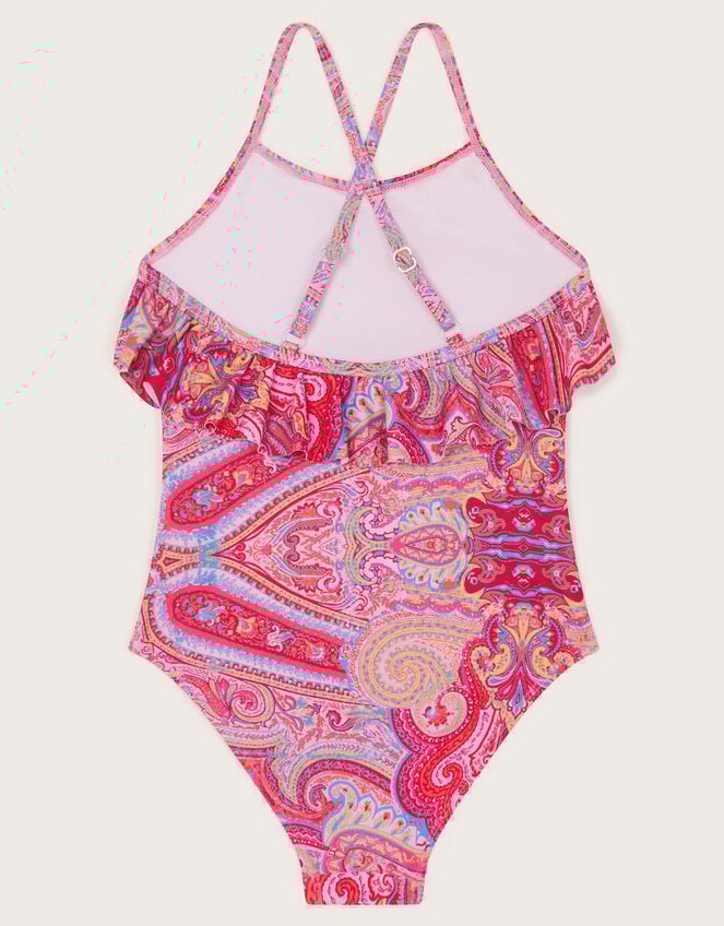 Paisley Frill Swimsuit, Orange (ORANGE), large