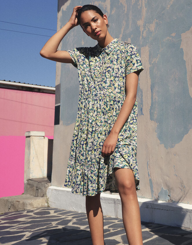 Reese Floral Jersey Mini Dress, Blue (NAVY), large