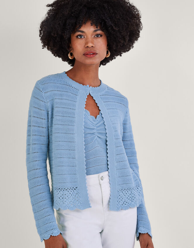 Pointelle Knit Cardigan, Blue (BLUE), large