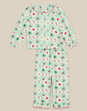 Christmas Patch Print Long Pyjamas Set, Green (GREEN), large