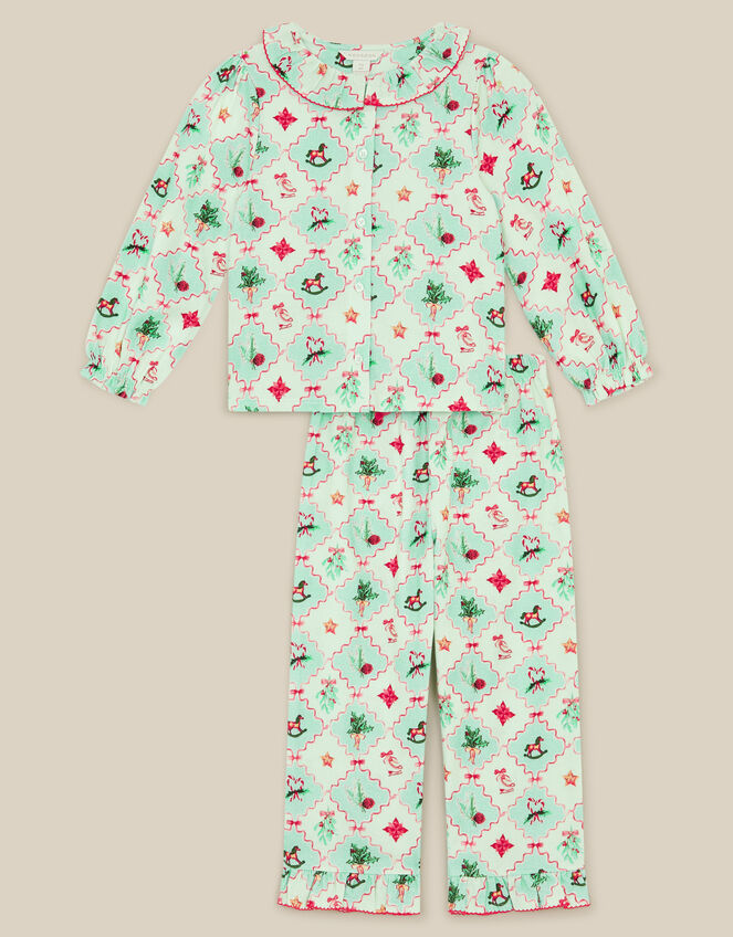 Christmas Patch Print Long Pyjamas Set, Green (GREEN), large