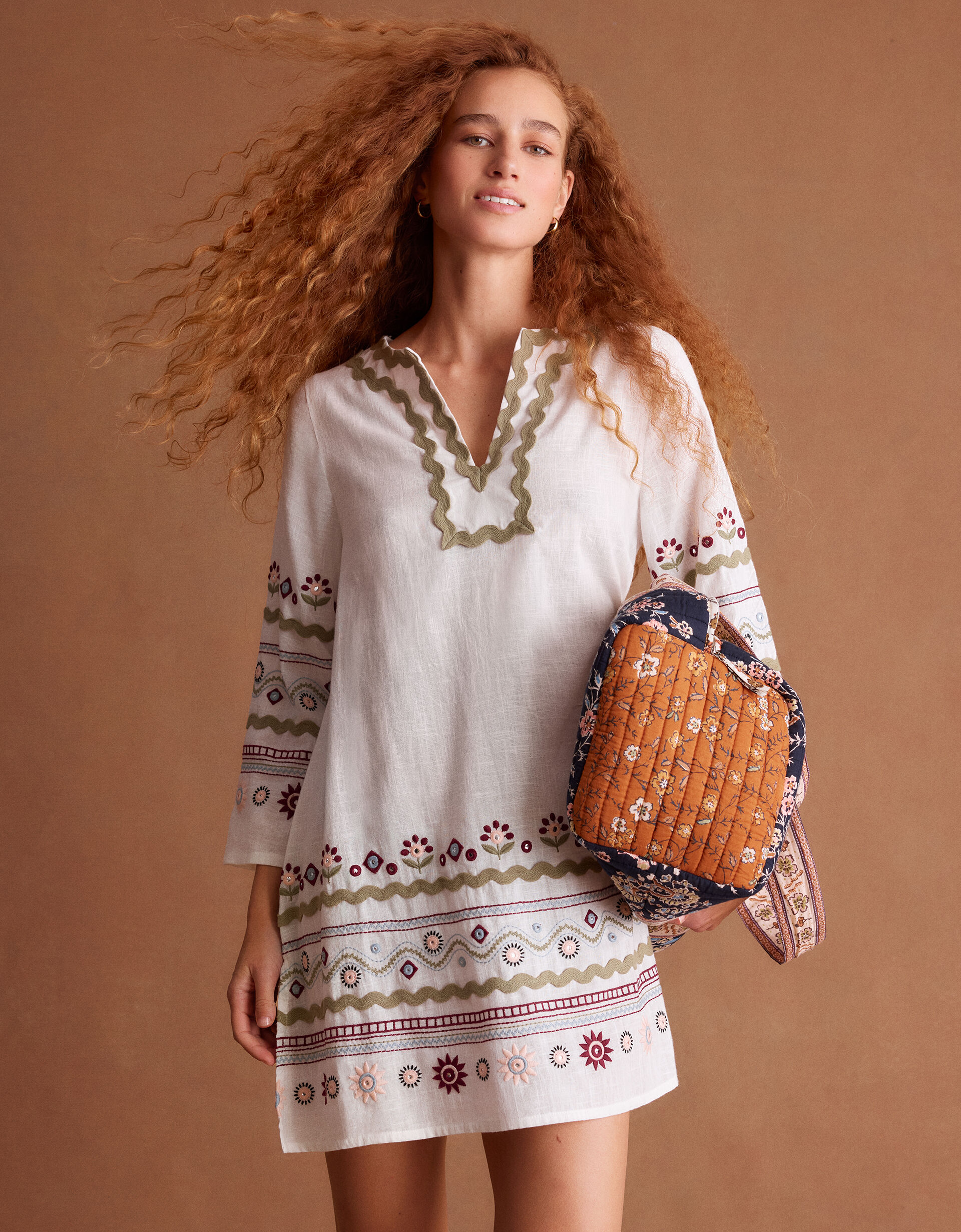 Bria Embroidered Mini Tunic Dress Ivory