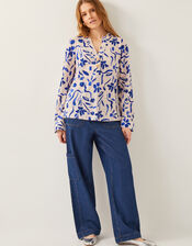 Ulla Floral Linen-Blend Top, Ivory (IVORY), large