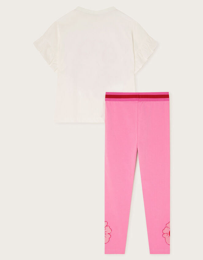 Frilly Flower T-Shirt and Leggings Set, Pink (PINK), large