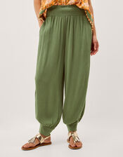 Reese Shirred Harem Trousers, Green (KHAKI), large
