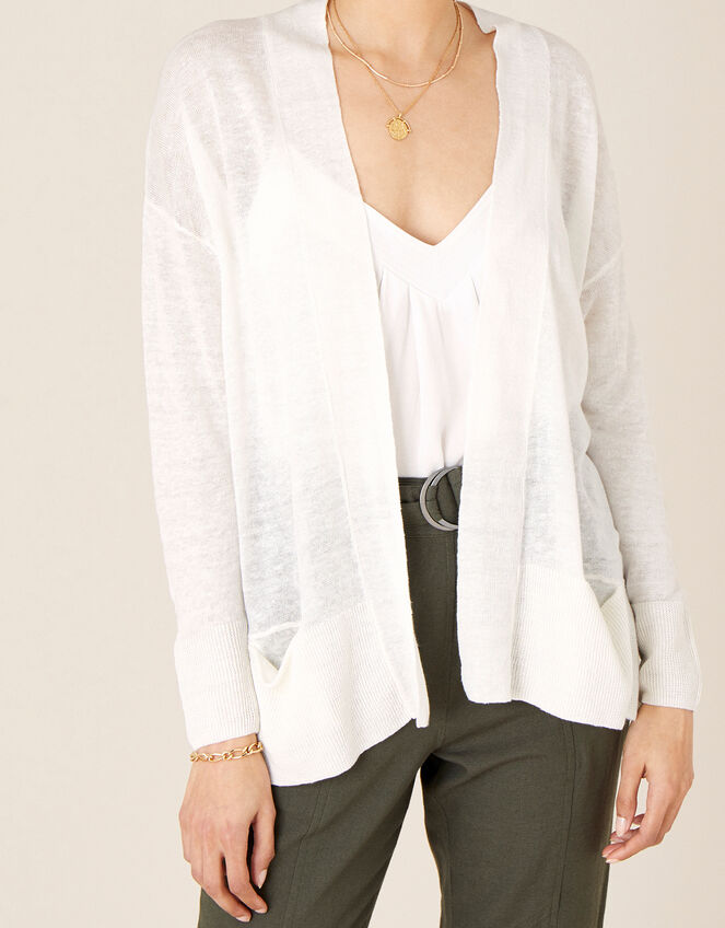 Lily Pocket Cardigan in Pure Linen, Ivory (IVORY), large