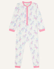Ada Unicorn Print Sleepsuit, Ivory (IVORY), large