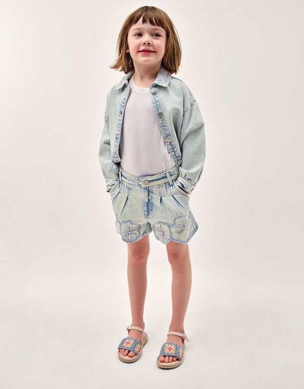 Sequin Flower Denim Shorts , Blue (BLUE), large