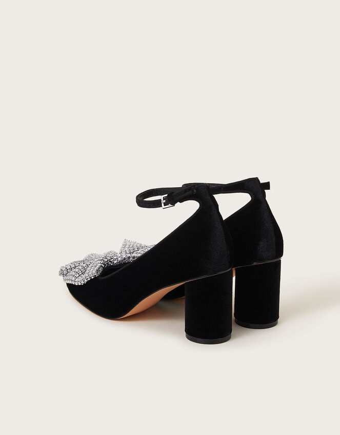 Diane Diamante Bow Velvet Heels, Black (BLACK), large