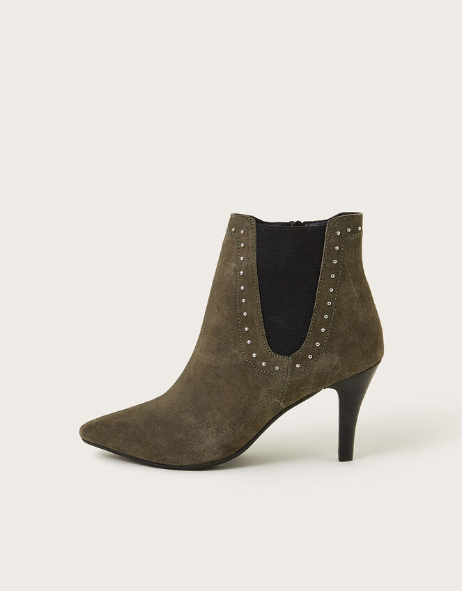 Oriana Suede Stud Heeled Boots, Green (OLIVE), large