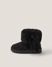 Bow Faux Fur Suedette Ankle Boots, Black (BLACK), large