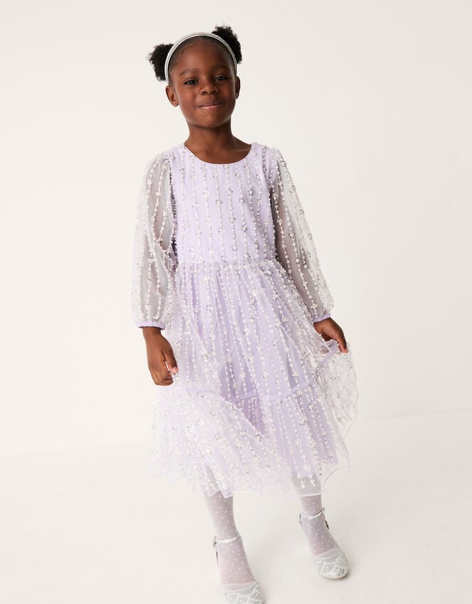 Colette Pearl Long Sleeve Party Dress, Purple (LILAC), large