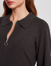 Zelda Zip Collar Mini Dress, Grey (CHARCOAL), large