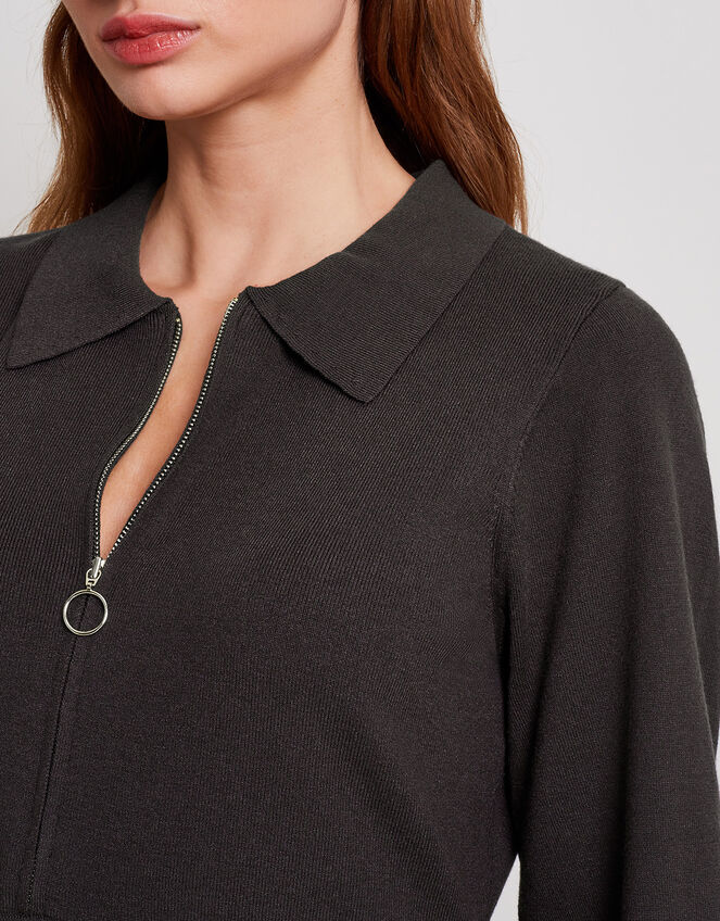 Zelda Zip Collar Mini Dress, Grey (CHARCOAL), large