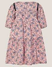 Bow Print Tiered Dress, Pink (PINK), large